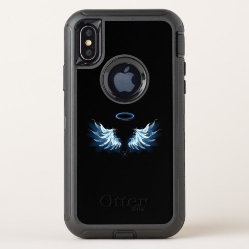 Blue Glowing Angel Wings on black background OtterBox Defender iPhone XS Case