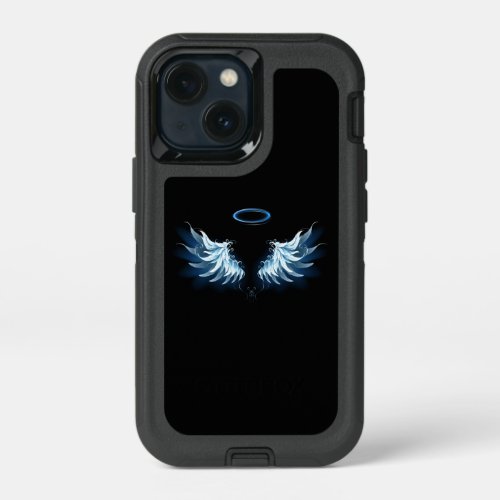 Blue Glowing Angel Wings on black background iPhone 13 Mini Case