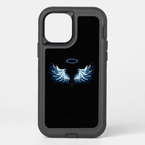 Blue Glowing Angel Wings on black background OtterBox Defender iPhone 12 Case