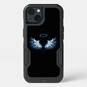 Blue Glowing Angel Wings on black background iPhone 13 Case