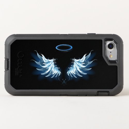 Blue Glowing Angel Wings on black background OtterBox Defender iPhone SE87 Case