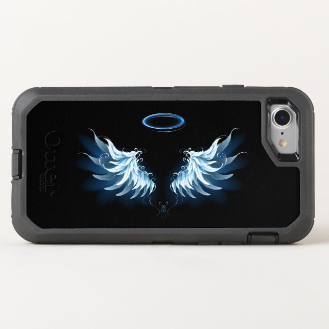 Blue Glowing Angel Wings on black background Otterbox iPhone Case (Back Horizontal)