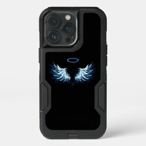 Blue Glowing Angel Wings on black background iPhone 13 Pro Case
