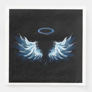 Blue Glowing Angel Wings on black background Paper Dinner Napkins