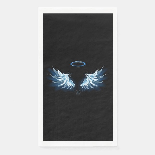 Blue Glowing Angel Wings on black background Paper Guest Towels (Front)