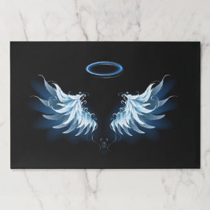 Blue Glowing Angel Wings on black background Paper Pad