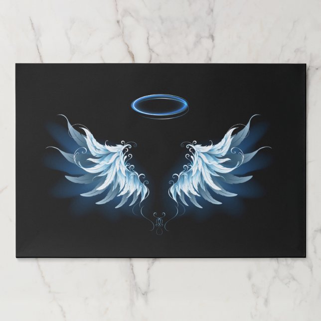 Blue Glowing Angel Wings on black background Paper Pad (Front)
