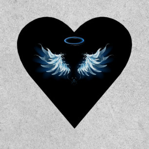 Blue Glowing Angel Wings on black background Patch
