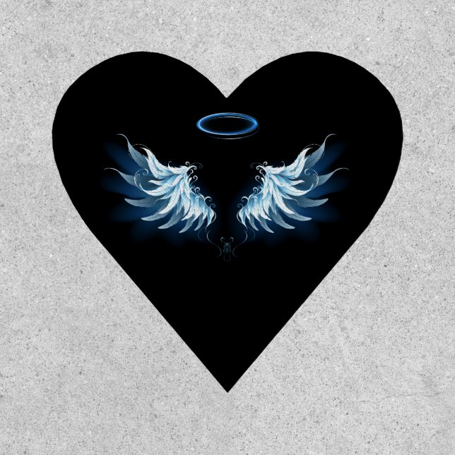 Blue Glowing Angel Wings on black background Patch (Front)