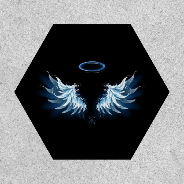 Blue Glowing Angel Wings on black background Patch (Front)