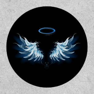 Blue Glowing Angel Wings on black background Patch