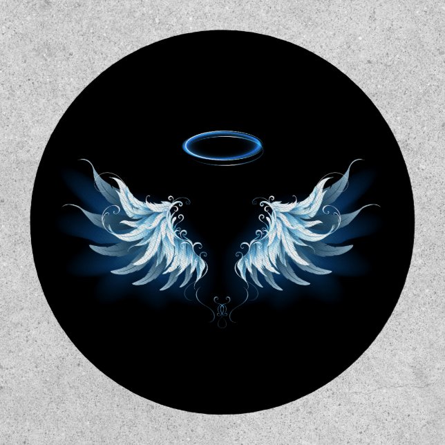 Blue Glowing Angel Wings on black background Patch (Front)