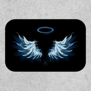 Blue Glowing Angel Wings on black background Patch
