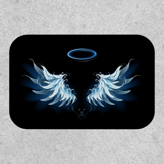 Blue Glowing Angel Wings on black background Patch (Front)