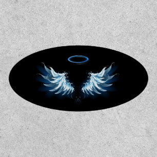 Blue Glowing Angel Wings on black background Patch