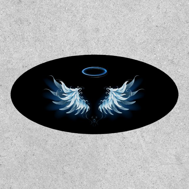 Blue Glowing Angel Wings on black background Patch (Front)