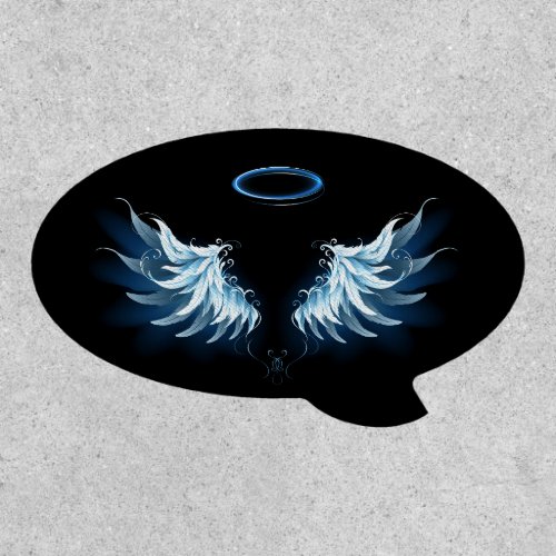 Blue Glowing Angel Wings on black background Patch