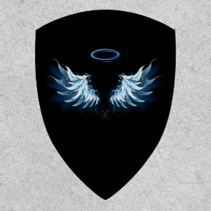 Blue Glowing Angel Wings on black background Patch