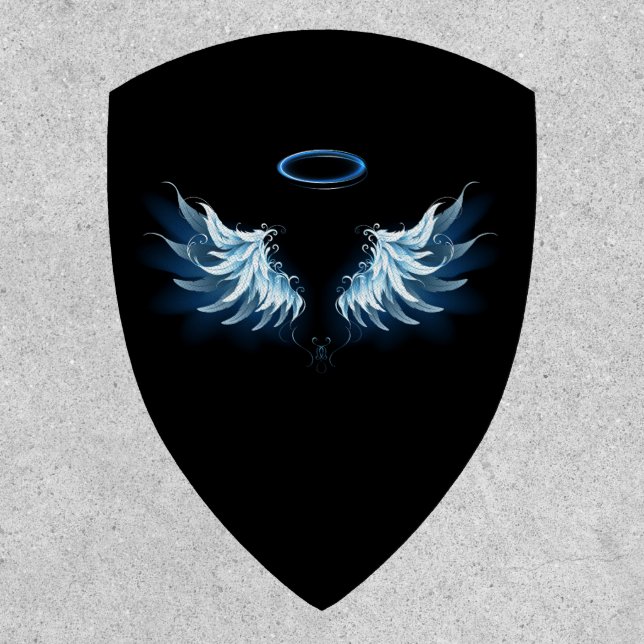 Blue Glowing Angel Wings on black background Patch (Front)