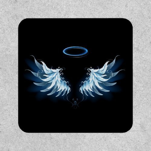 Blue Glowing Angel Wings on black background Patch