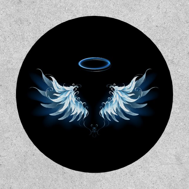 Blue Glowing Angel Wings on black background Patch (Front)