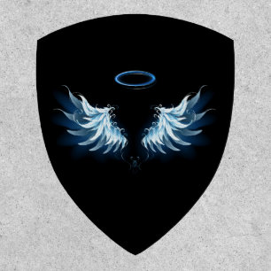 Blue Glowing Angel Wings on black background Patch