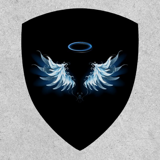 Blue Glowing Angel Wings on black background Patch (Front)