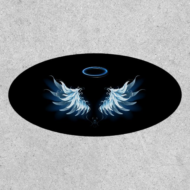 Blue Glowing Angel Wings on black background Patch (Front)