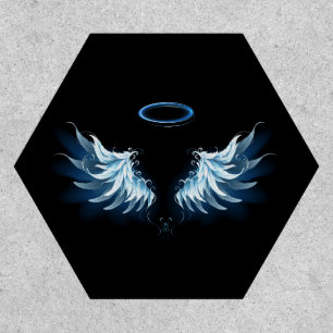 Blue Glowing Angel Wings on black background Patch