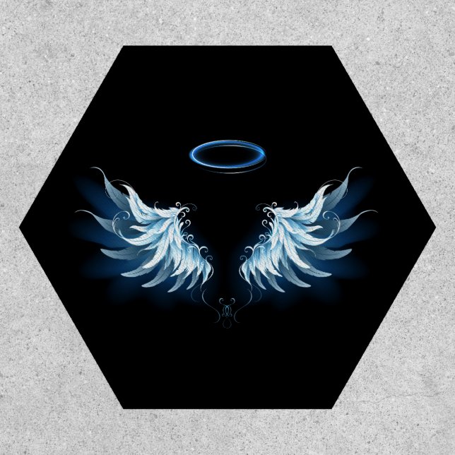 Blue Glowing Angel Wings on black background Patch (Front)