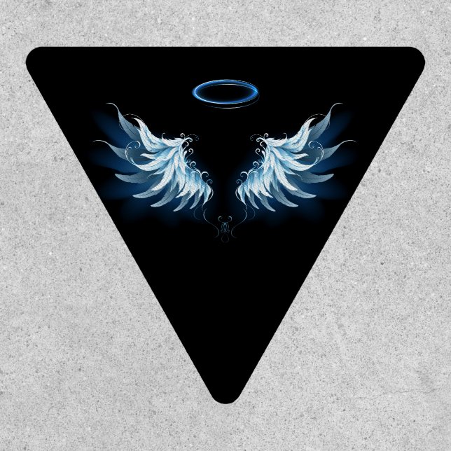 Blue Glowing Angel Wings on black background Patch (Front)