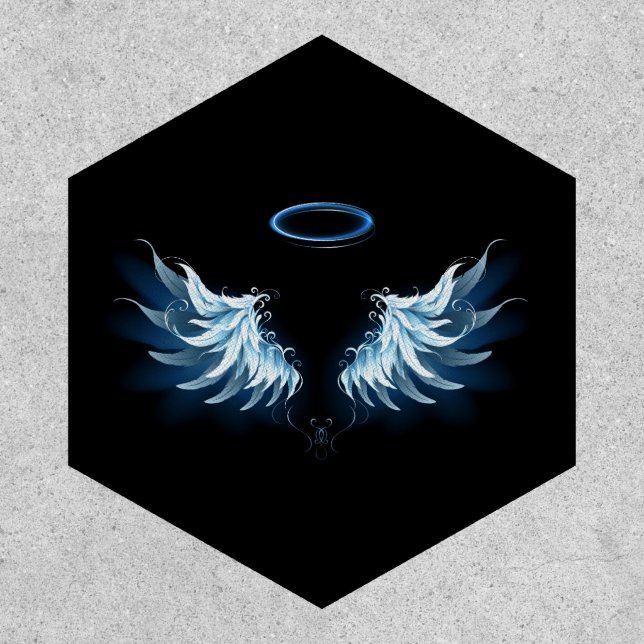 Blue Glowing Angel Wings on black background Patch (Front)