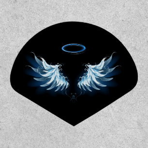 Blue Glowing Angel Wings on black background Patch
