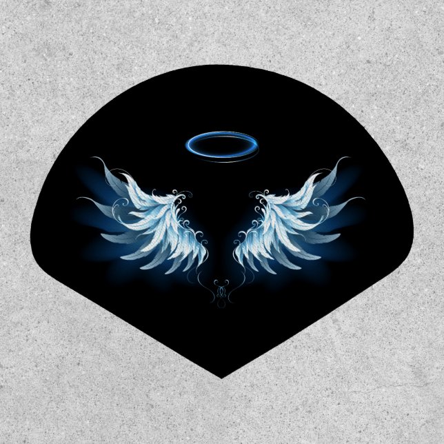 Blue Glowing Angel Wings on black background Patch (Front)