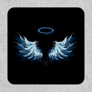 Blue Glowing Angel Wings on black background Patch