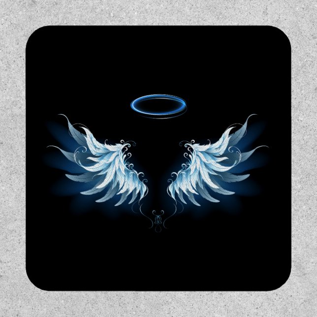 Blue Glowing Angel Wings on black background Patch (Front)