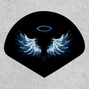 Blue Glowing Angel Wings on black background Patch