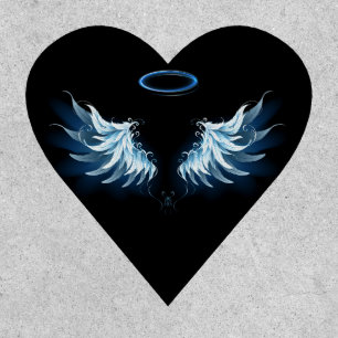 Blue Glowing Angel Wings on black background Patch