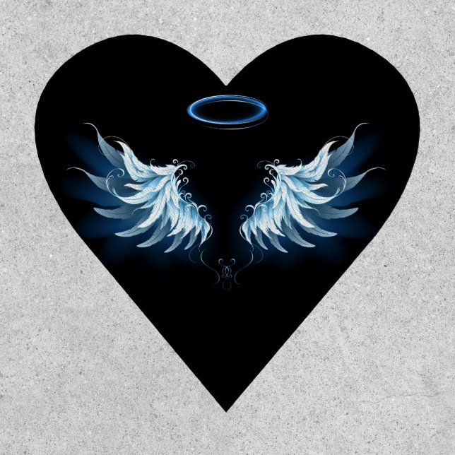 Blue Glowing Angel Wings on black background Patch (Front)
