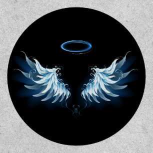 Blue Glowing Angel Wings on black background Patch