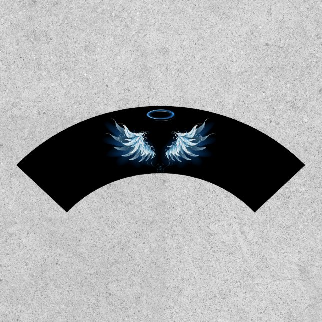 Blue Glowing Angel Wings on black background Patch (Front)