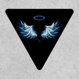Blue Glowing Angel Wings on black background Patch