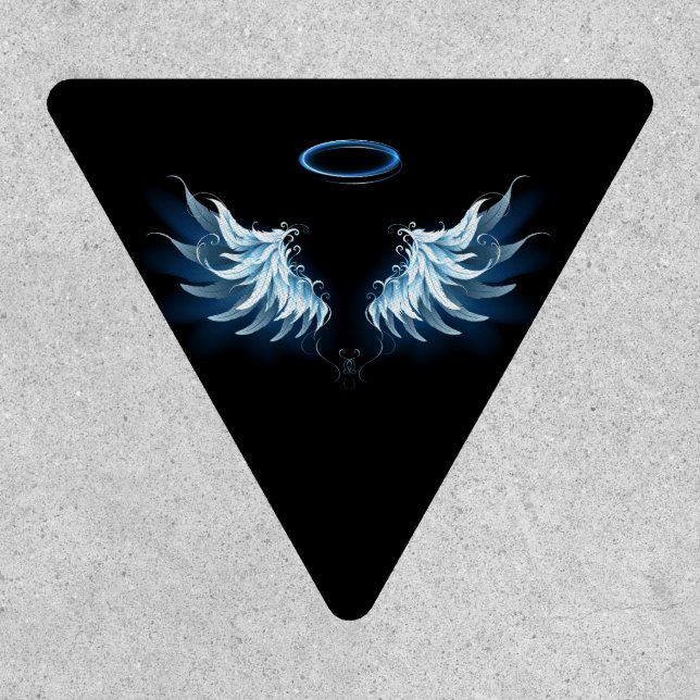 Blue Glowing Angel Wings on black background Patch (Front)