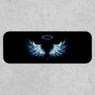 Blue Glowing Angel Wings on black background Patch