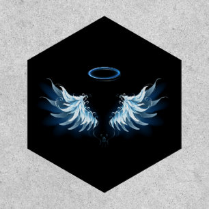 Blue Glowing Angel Wings on black background Patch