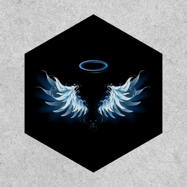 Blue Glowing Angel Wings on black background Patch (Front)