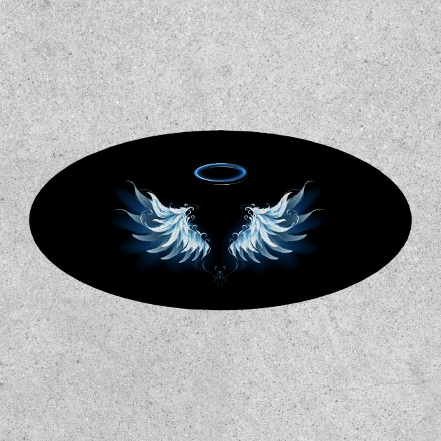 Blue Glowing Angel Wings on black background Patch (Front)