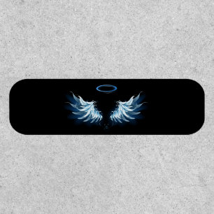 Blue Glowing Angel Wings on black background Patch