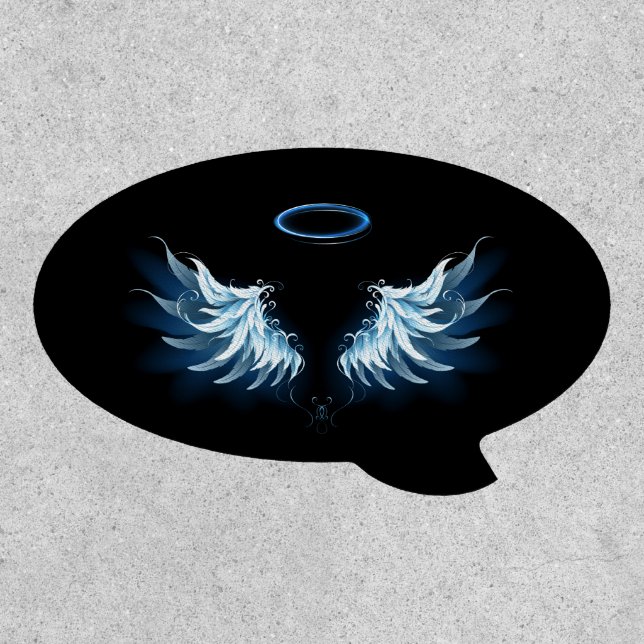 Blue Glowing Angel Wings on black background Patch (Front)