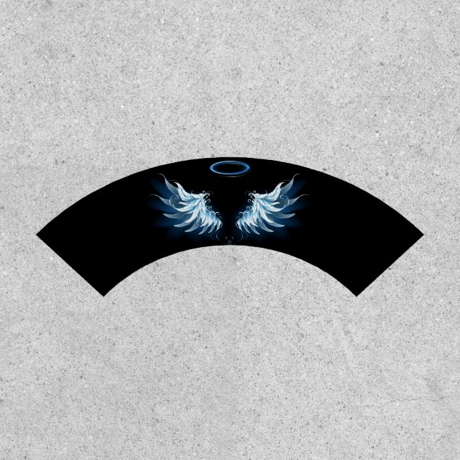 Blue Glowing Angel Wings on black background Patch (Front)